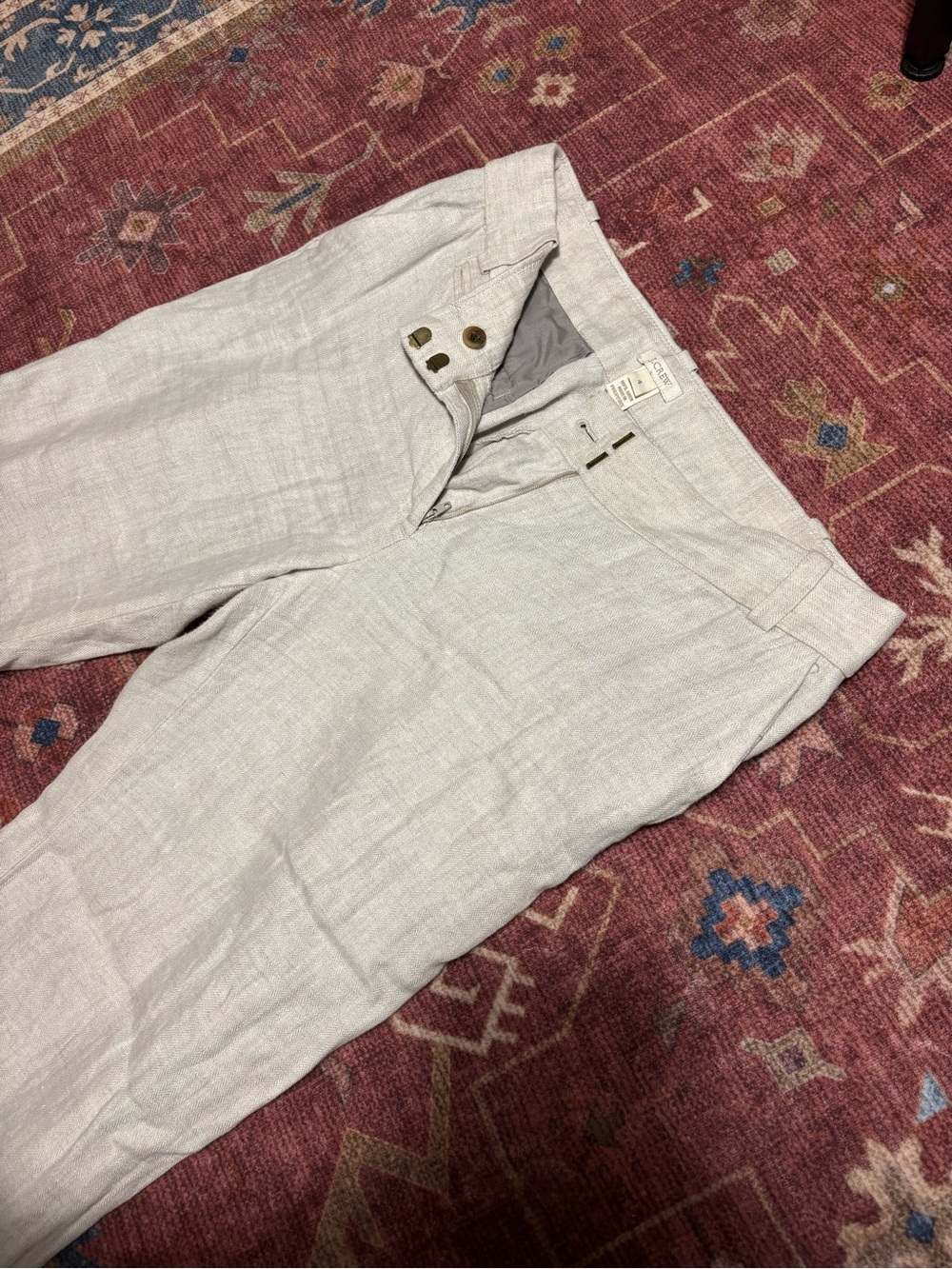 J Crew Pants Womens 4 Beige Stretch Linen Blend Kickout Leg Lined Cuffed